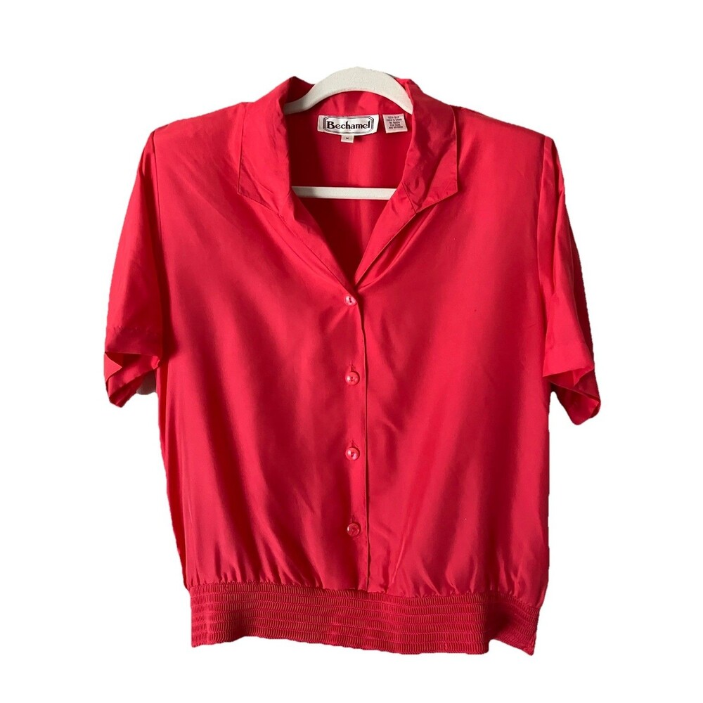Vintage Bechmel Silk Top Coral Pink 100 Silk Shoulder Pads Medium Retro 80’s 90s